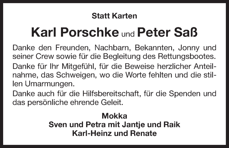  Traueranzeige für Karl Porschke vom 22.04.2017 aus Ostfriesischer Kurier GmbH