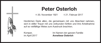 Traueranzeige von Peter Osterloh von Ostfriesischer Kurier GmbH
