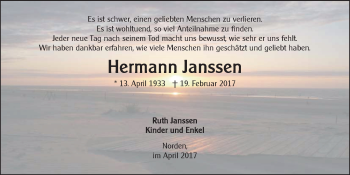 Traueranzeige von Hermann Janssen von Ostfriesischer Kurier GmbH