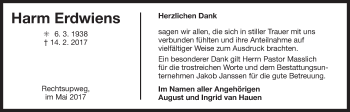 Traueranzeige von Harm Erdwiens von Ostfriesischer Kurier GmbH