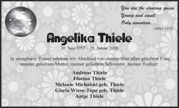 Traueranzeige von Angelika Thiele von Ostfriesischer Kurier GmbH