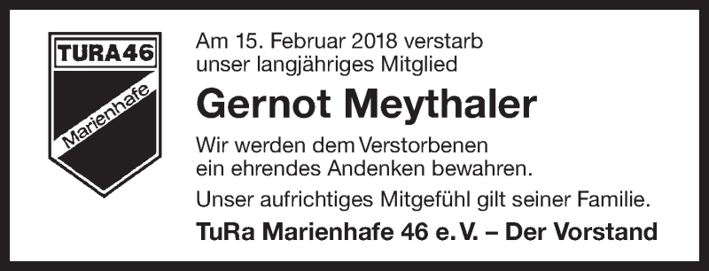  Traueranzeige für Gernot Meythaler vom 20.02.2018 aus Ostfriesischer Kurier GmbH