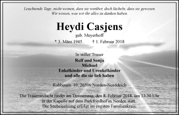 Traueranzeige von Heydi Casjens von Ostfriesischer Kurier GmbH