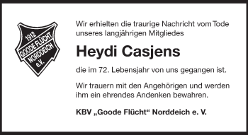 Traueranzeige von Heydi Casjens von Ostfriesischer Kurier GmbH