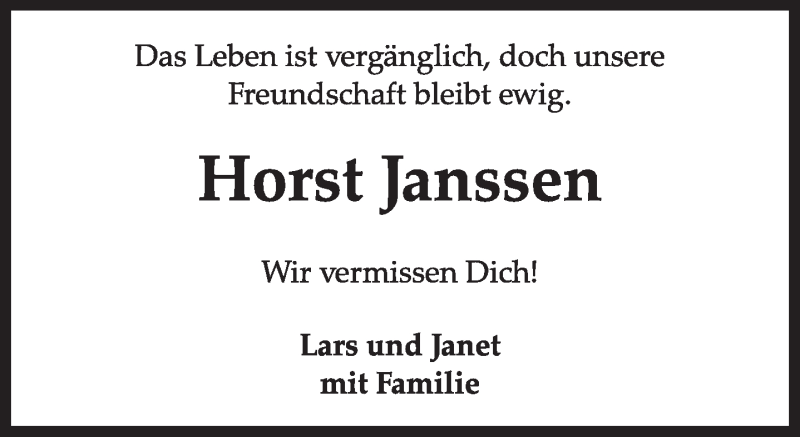  Traueranzeige für Horst Janssen vom 08.02.2018 aus Ostfriesischer Kurier GmbH
