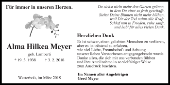 Traueranzeige von Alma Hilkea Meyer von Ostfriesischer Kurier GmbH