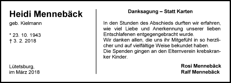  Traueranzeige für Heidi Mennebäck vom 10.03.2018 aus Ostfriesischer Kurier GmbH