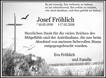 Traueranzeige von Josef Fröhlich von Ostfriesischer Kurier GmbH