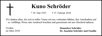 Traueranzeige von Kuno Schröder von Ostfriesischer Kurier GmbH