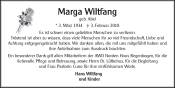 Traueranzeige von Marga Wiltfang von Ostfriesischer Kurier GmbH