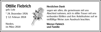 Traueranzeige von Ottilie Fiebrich von Ostfriesischer Kurier GmbH