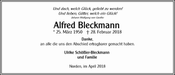 Traueranzeige von Alfred Bleckmann von Ostfriesischer Kurier GmbH
