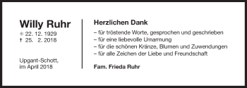 Traueranzeige von Willy Ruhr von Ostfriesischer Kurier / Norderneyer Badezeitung