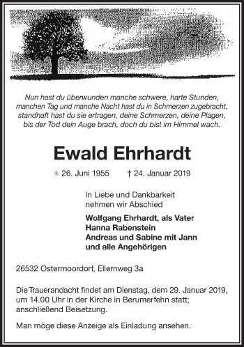 Traueranzeige von Ewald Ehrhardt von Ostfriesischer Kurier GmbH