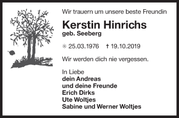 Traueranzeige von Kerstin Hinrichs von Ostfriesischer Kurier GmbH