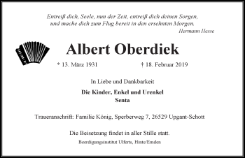 Traueranzeige von Albert Oberdiek von Ostfriesischer Kurier GmbH
