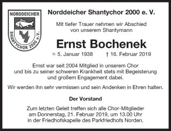 Traueranzeige von Ernst Bochenek von Ostfriesischer Kurier GmbH