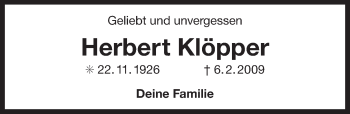 Traueranzeige von Herbert Klöpper von Ostfriesischer Kurier GmbH