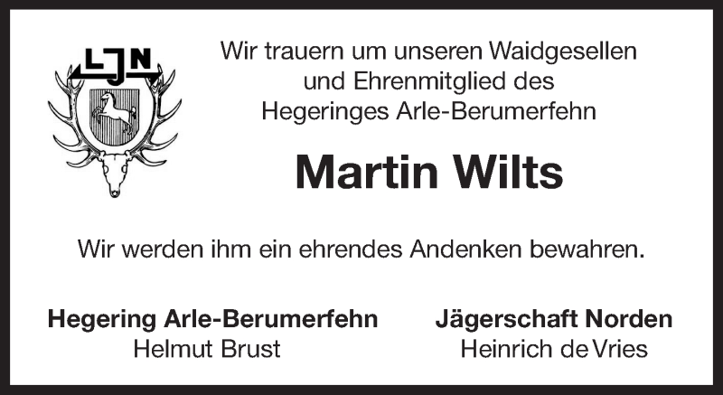  Traueranzeige für Martin Wilts vom 28.02.2019 aus Ostfriesischer Kurier / Norderneyer Badezeitung