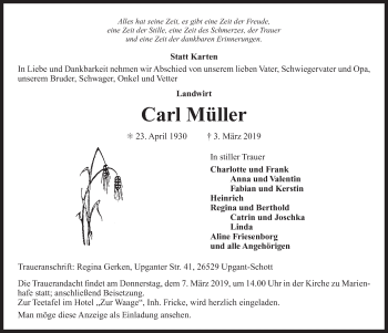 Traueranzeige von Carl Müller von Ostfriesischer Kurier GmbH