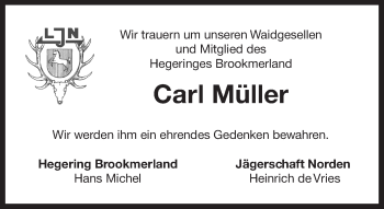 Traueranzeige von Carl Müller von Ostfriesischer Kurier GmbH