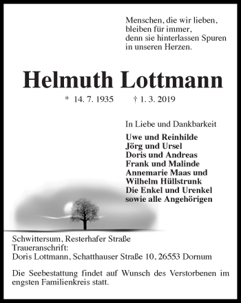 Traueranzeige von Helmuth Lottmann von Ostfriesischer Kurier GmbH