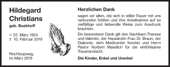 Traueranzeige von Hildegard Christians von Ostfriesischer Kurier GmbH