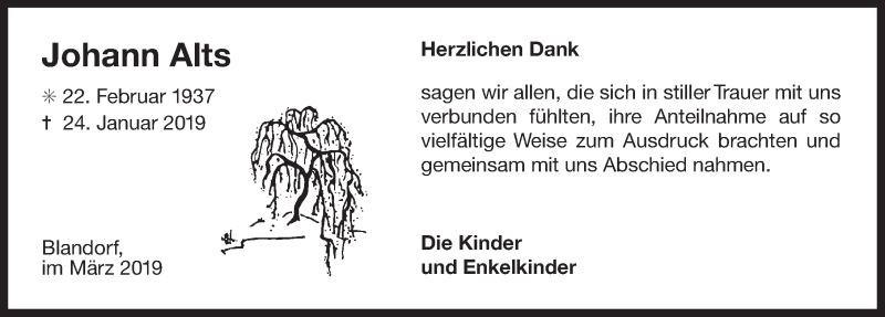  Traueranzeige für Johann Alts vom 02.03.2019 aus Ostfriesischer Kurier GmbH