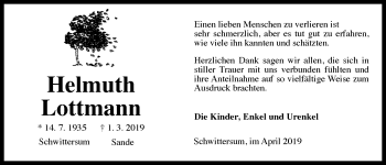 Traueranzeige von Helmuth Lottmann von Ostfriesischer Kurier GmbH