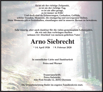 Traueranzeige von Arno Siebrecht von Ostfriesischer Kurier GmbH