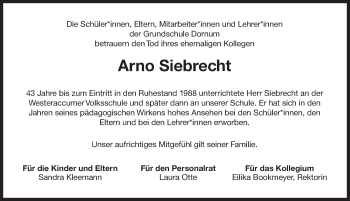 Traueranzeige von Arno Siebrecht von Ostfriesischer Kurier GmbH