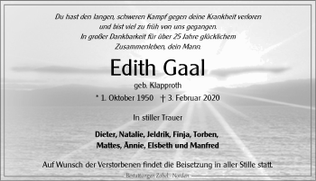 Traueranzeige von Edith Gaal von Ostfriesischer Kurier GmbH