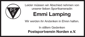 Traueranzeige von Emmi Lamping von Ostfriesischer Kurier GmbH