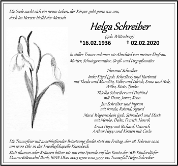 Traueranzeige von Helga Schreiber von Ostfriesischer Kurier GmbH
