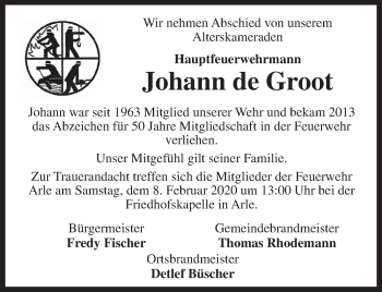Traueranzeige von Johann de Groot von Ostfriesischer Kurier GmbH