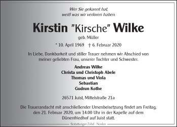 Traueranzeige von Kirstin Wilke von Ostfriesischer Kurier GmbH
