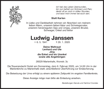 Traueranzeige von Ludwig Janssen von Ostfriesischer Kurier GmbH