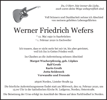 Traueranzeige von Werner Friedrich Wefers von Ostfriesischer Kurier GmbH