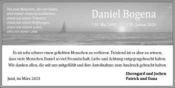Traueranzeige von Daniel Bogena von Ostfriesischer Kurier GmbH