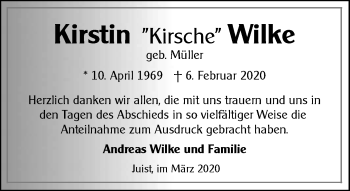 Traueranzeige von Kirstin Wilke von Ostfriesischer Kurier GmbH