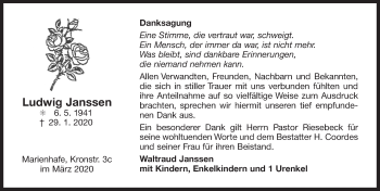 Traueranzeige von Ludwig Janssen von Ostfriesischer Kurier GmbH