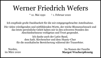 Traueranzeige von Werner Friedrich Wefers von Ostfriesischer Kurier GmbH