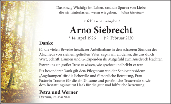 Traueranzeige von Arno Siebrecht von Ostfriesischer Kurier GmbH