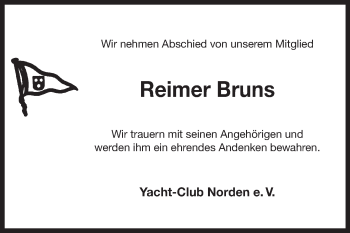 Traueranzeige von Reimer Bruns von Ostfriesischer Kurier GmbH