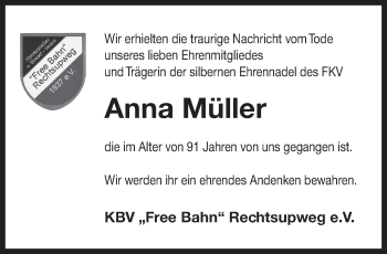Traueranzeige von Anna Müller von Ostfriesischer Kurier GmbH