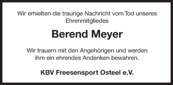 Traueranzeige von Berend Meyer von Ostfriesischer Kurier GmbH