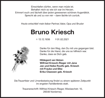 Traueranzeige von Bruno Kriesch von Ostfriesischer Kurier GmbH