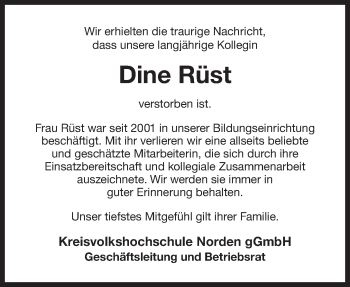 Traueranzeige von Dine Rüst von Ostfriesischer Kurier GmbH
