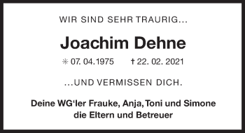 Traueranzeige von Joachim Dehne von Ostfriesischer Kurier / Norderneyer Badezeitung