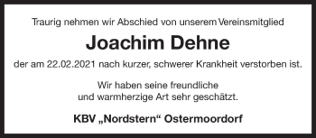 Traueranzeige von Joachim Dehne von Ostfriesischer Kurier / Norderneyer Badezeitung